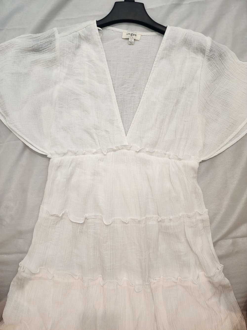 Umgee White Gauzy V-Neck Tiered Dress - Picture 3 of 7